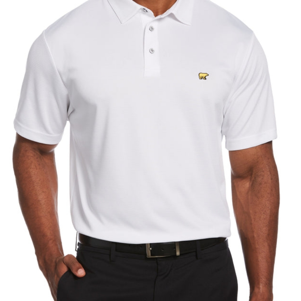 Jack Nicklaus Men's White Polo Shirt with Gold and Navy Bear Logo, lightweight L
